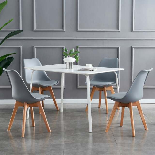 Rackhams Set of 4 Dining Chairs with Solid Wooden Legs and Seat Cushion Pads Eva - Grey - image 1