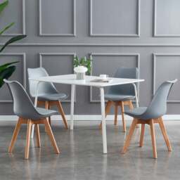 Rackhams Set of 4 Dining Chairs with Solid Wooden Legs and Seat Cushion Pads Eva - Grey - thumbnail 1