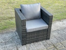 Rackhams 8 Seater Wicker Rattan Garden Furniture Sofa Set with Side Table Armchair Square Coffee Table 3 Footstools Dark Grey Mixed - thumbnail 4