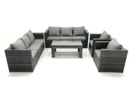 Rackhams Rattan Garden Furniture Sofa Set with Coffee table Armchair Dark Grey Mixed - thumbnail 1