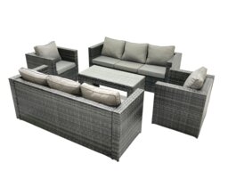 Rackhams Rattan Garden Furniture Sofa Set with Coffee table Armchair Dark Grey Mixed - thumbnail 2