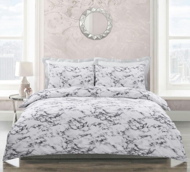 Rackhams Marble Printed Cotton Blend Duvet Cover and Pillowcase Set - Grey - King - image 1