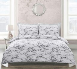 Rackhams Marble Printed Cotton Blend Duvet Cover and Pillowcase Set - Grey - King - thumbnail 1