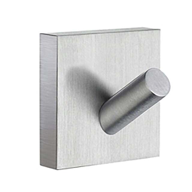 Rackhams Single Brushed Chrome Towel Hook (45mm x 45mm) Wall Mounted Bathroom Storage Square Robe Hooks Clothes Hanger Coat Peg