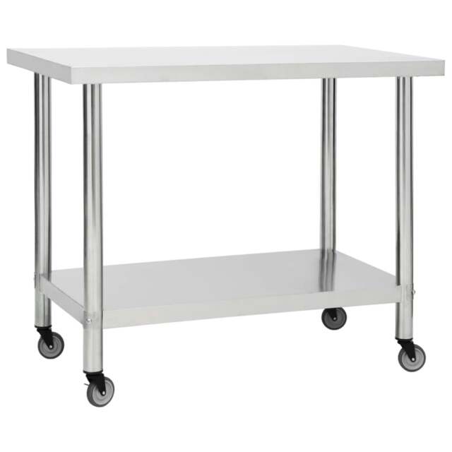 Rackhams Kitchen Work Table with Wheels 100x45x85 cm Stainless Steel