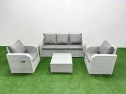 Rackhams PE Rattan Garden Furniture Set Reclining Chair Sofa Lounge Sofa Set Square Coffee Table Light Grey - thumbnail 1