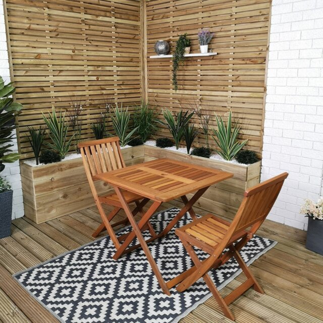 Rackhams Outdoor 2 Person Folding Square Wooden Garden Patio Dining Table and Chairs Set - Outdoor Furniture Sets - image 1