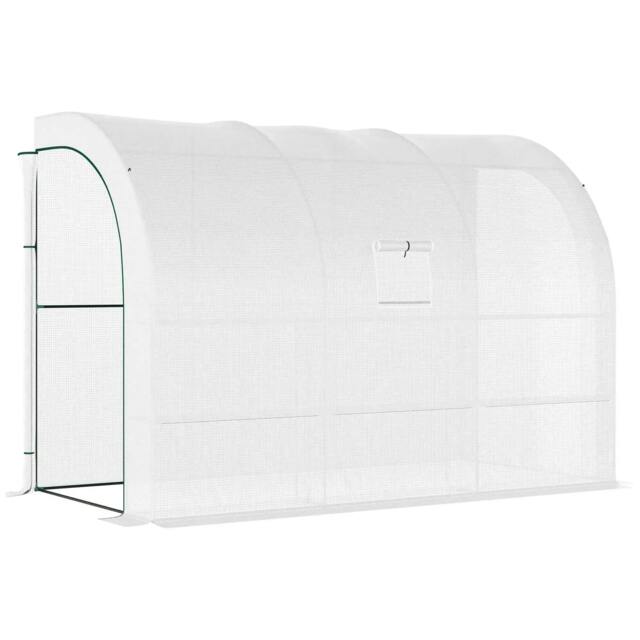 Rackhams Outdoor Walk-In Greenhouse, Plant Nursery with Zippered Doors, PE Cover and 3-Tier Shelves, White, 300 x 150 x 213 cm - image 1