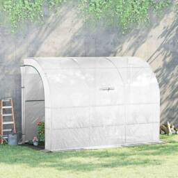 Rackhams Outdoor Walk-In Greenhouse, Plant Nursery with Zippered Doors, PE Cover and 3-Tier Shelves, White, 300 x 150 x 213 cm - thumbnail 2