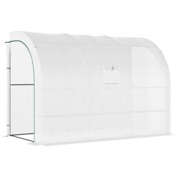 Rackhams Outdoor Walk-In Greenhouse, Plant Nursery with Zippered Doors, PE Cover and 3-Tier Shelves, White, 300 x 150 x 213 cm - thumbnail 1