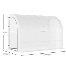 Rackhams Outdoor Walk-In Greenhouse, Plant Nursery with Zippered Doors, PE Cover and 3-Tier Shelves, White, 300 x 150 x 213 cm - thumbnail 3