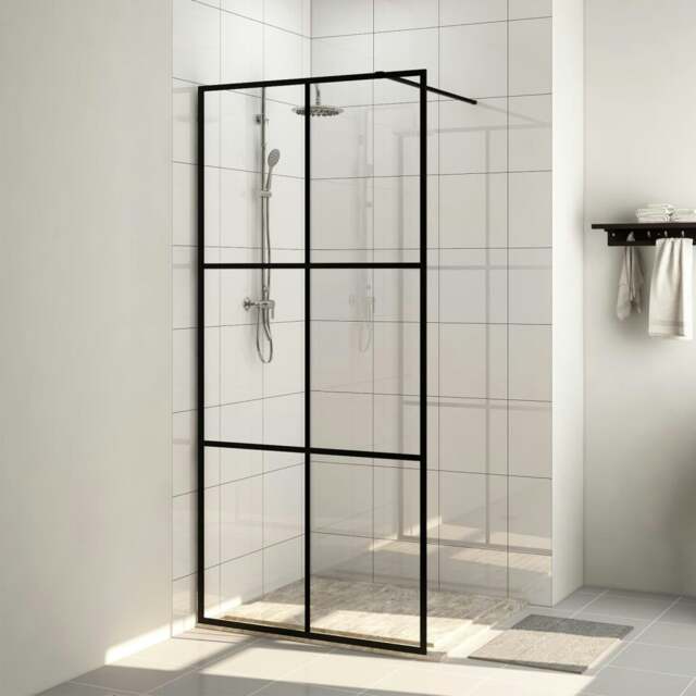 Rackhams Walk-in Shower Wall with Clear ESG Glass 100x195 cm Black