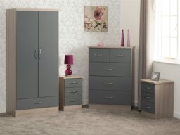 Rackhams Nevada Nevada 2 Door 1 Drawer Wardrobe Bedroom Set - Grey Gloss and Light Oak - thumbnail 2