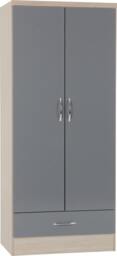 Rackhams Nevada Nevada 2 Door 1 Drawer Wardrobe Bedroom Set - Grey Gloss and Light Oak - thumbnail 3