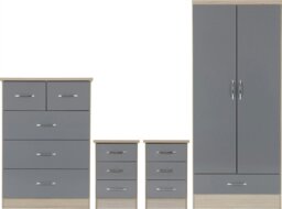 Rackhams Nevada Nevada 2 Door 1 Drawer Wardrobe Bedroom Set - Grey Gloss and Light Oak
