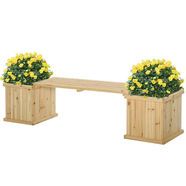 Rackhams 37L Wooden Garden Planter & Bench Combination Garden Raised Bed Patio Park Natural 176 x 38 x 40 cm - image 1