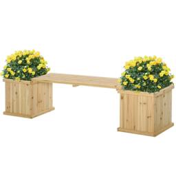 Rackhams 37L Wooden Garden Planter & Bench Combination Garden Raised Bed Patio Park Natural 176 x 38 x 40 cm - thumbnail 1