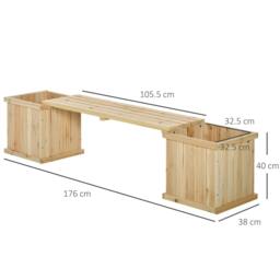 Rackhams 37L Wooden Garden Planter & Bench Combination Garden Raised Bed Patio Park Natural 176 x 38 x 40 cm - thumbnail 3