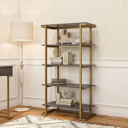 Rackhams Camila 5 Shelf Bookcase Graphite Grey / Golden - Grey - thumbnail 3