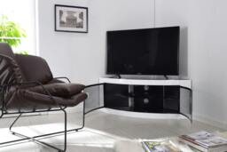 "Rackhams PANGEA Gloss Black and White Beam-Thru Glass Doors Curved Unit Tru-Corner 32""-50"" TV Cabinet - 1 - MDF - Black White" - thumbnail 5