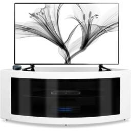 "Rackhams PANGEA Gloss Black and White Beam-Thru Glass Doors Curved Unit Tru-Corner 32""-50"" TV Cabinet - 1 - MDF - Black White"