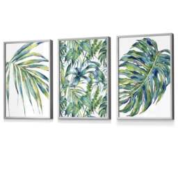 Rackhams Blue Green Botanical Set of 3 Framed Wall Art Prints - 42x59cm (A2) - Light Walnut - thumbnail 6