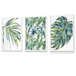 Rackhams Blue Green Botanical Set of 3 Framed Wall Art Prints - 42x59cm (A2) - Light Walnut - thumbnail 4