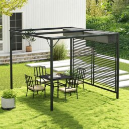 Rackhams Metal Pergola Patio Sun Shelter Grape Tent Retractable Canopy UV Cut - Grey - Metal, Polyester - 300cm x 280cm x 238cm - thumbnail 1