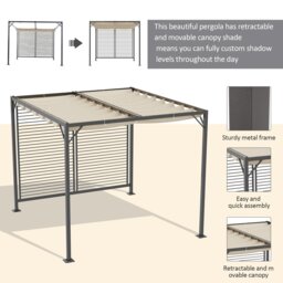 Rackhams Metal Pergola Patio Sun Shelter Grape Tent Retractable Canopy UV Cut - Grey - Metal, Polyester - 300cm x 280cm x 238cm - thumbnail 4