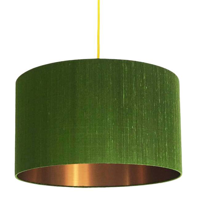 "Rackhams Moss Green Silk Lampshade With Copper Foil Lining - 70cm Diameter x 20cm Height / (27"" x 8"")" - image 1