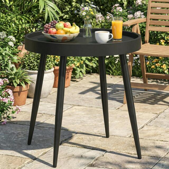 Rackhams Round Garden Table, Outdoor Coffee Side Table with Plastic Top - 1 - 49.5 x 49.5 x 47.5 cm - 49.5 - image 1
