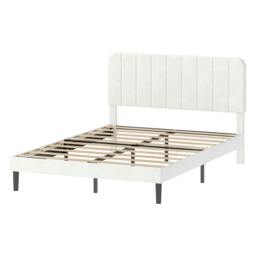 Rackhams Double Bed Frame Upholstered Platform Bedframe Adjustable Headboard - White - thumbnail 1