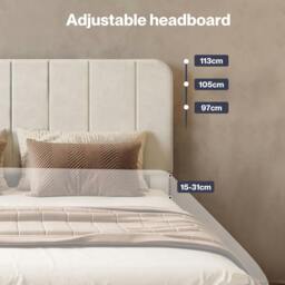 Rackhams Double Bed Frame Upholstered Platform Bedframe Adjustable Headboard - White - thumbnail 4