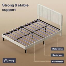 Rackhams Double Bed Frame Upholstered Platform Bedframe Adjustable Headboard - White - thumbnail 5