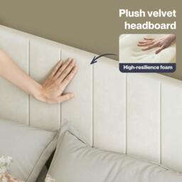 Rackhams Double Bed Frame Upholstered Platform Bedframe Adjustable Headboard - White - thumbnail 6