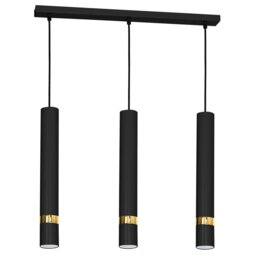 Rackhams Joker Contemporary Pendant Lamp 3XGU10 Hand Made Cylindrical Style Light Finished in Matt Black With Striking Gold Detail - thumbnail 5