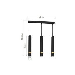 Rackhams Joker Contemporary Pendant Lamp 3XGU10 Hand Made Cylindrical Style Light Finished in Matt Black With Striking Gold Detail - thumbnail 6