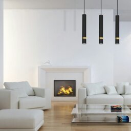Rackhams Joker Contemporary Pendant Lamp 3XGU10 Hand Made Cylindrical Style Light Finished in Matt Black With Striking Gold Detail - thumbnail 1