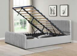 Rackhams Gas Lift Ottoman Bed in Brushed Velvet – Black, Light Grey, Dark Grey – Available in 3ft, 4ft6, and 5ft Sizes - Light Grey - Double - thumbnail 1