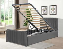 Rackhams Gas Lift Ottoman Bed in Brushed Velvet – Black, Light Grey, Dark Grey – Available in 3ft, 4ft6, and 5ft Sizes - Light Grey - Double - thumbnail 4