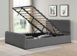 Rackhams Gas Lift Ottoman Bed in Brushed Velvet – Black, Light Grey, Dark Grey – Available in 3ft, 4ft6, and 5ft Sizes - Light Grey - Double - thumbnail 6