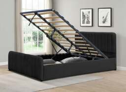 Rackhams Gas Lift Ottoman Bed in Brushed Velvet – Black, Light Grey, Dark Grey – Available in 3ft, 4ft6, and 5ft Sizes - Light Grey - Double - thumbnail 5