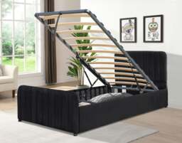 Rackhams Gas Lift Ottoman Bed in Brushed Velvet – Black, Light Grey, Dark Grey – Available in 3ft, 4ft6, and 5ft Sizes - Light Grey - Double - thumbnail 2