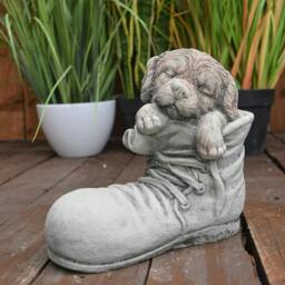 Rackhams Dog in Shoe Stone Garden Ornament