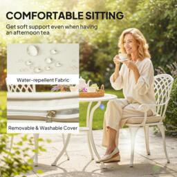Rackhams 3 PCs Aluminium Garden Coffee Table Set w/ Parasol Hole & Cushions - White - 3 - Outdoor Bistro Set - thumbnail 5