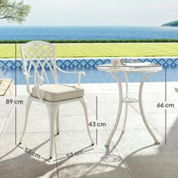 Rackhams 3 PCs Aluminium Garden Coffee Table Set w/ Parasol Hole & Cushions - White - 3 - Outdoor Bistro Set - thumbnail 3