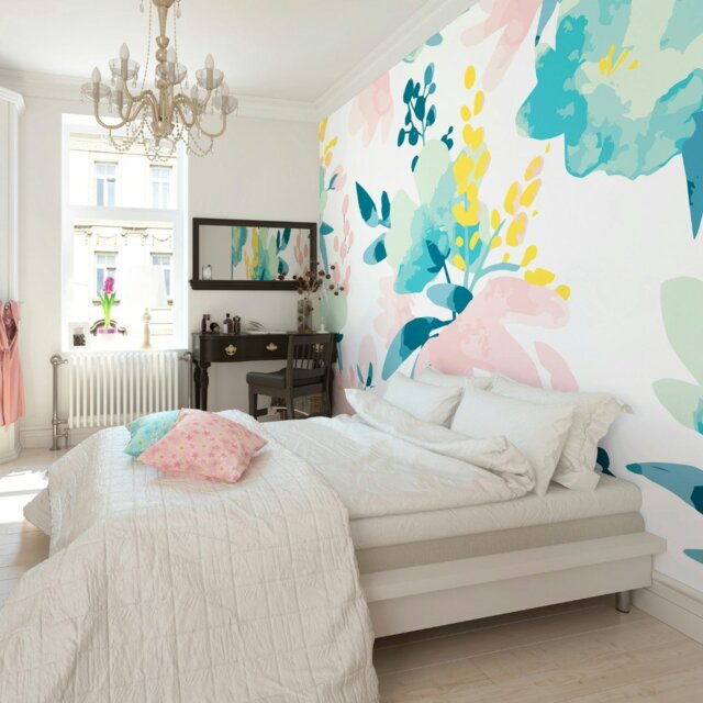 Rackhams Graphic Flower Wall Mural - Blush & Jade - Blush & Jade - Medium - W300cm x H240cm - image 1