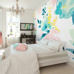 Rackhams Graphic Flower Wall Mural - Blush & Jade - Blush & Jade - Medium - W300cm x H240cm - thumbnail 1