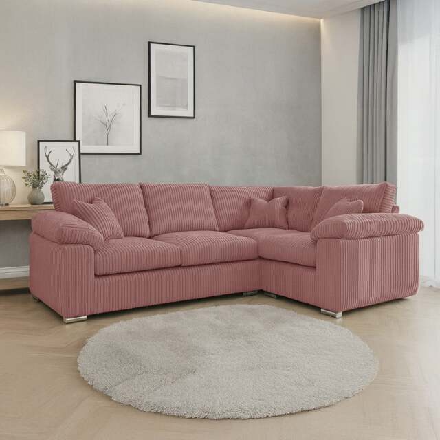 Rackhams Delta Full Jumbo Cord 4 Seater Corner Sofa - Pink - Right Hand Facing - image 1