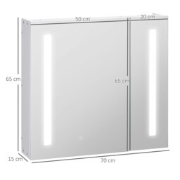 Rackhams LED Illuminated Mirror Cabinet with Lights, Touch Switch, for Bathroom - thumbnail 5